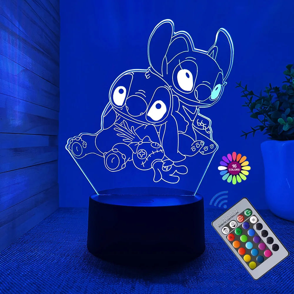 Veilleuse 3D Icidal Stitch avec télécommande et Smart Touch, lampe de décoration de chambre