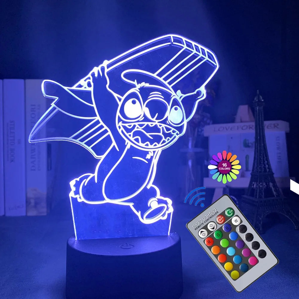 Veilleuse 3D Icidal Stitch avec télécommande et Smart Touch, lampe de décoration de chambre
