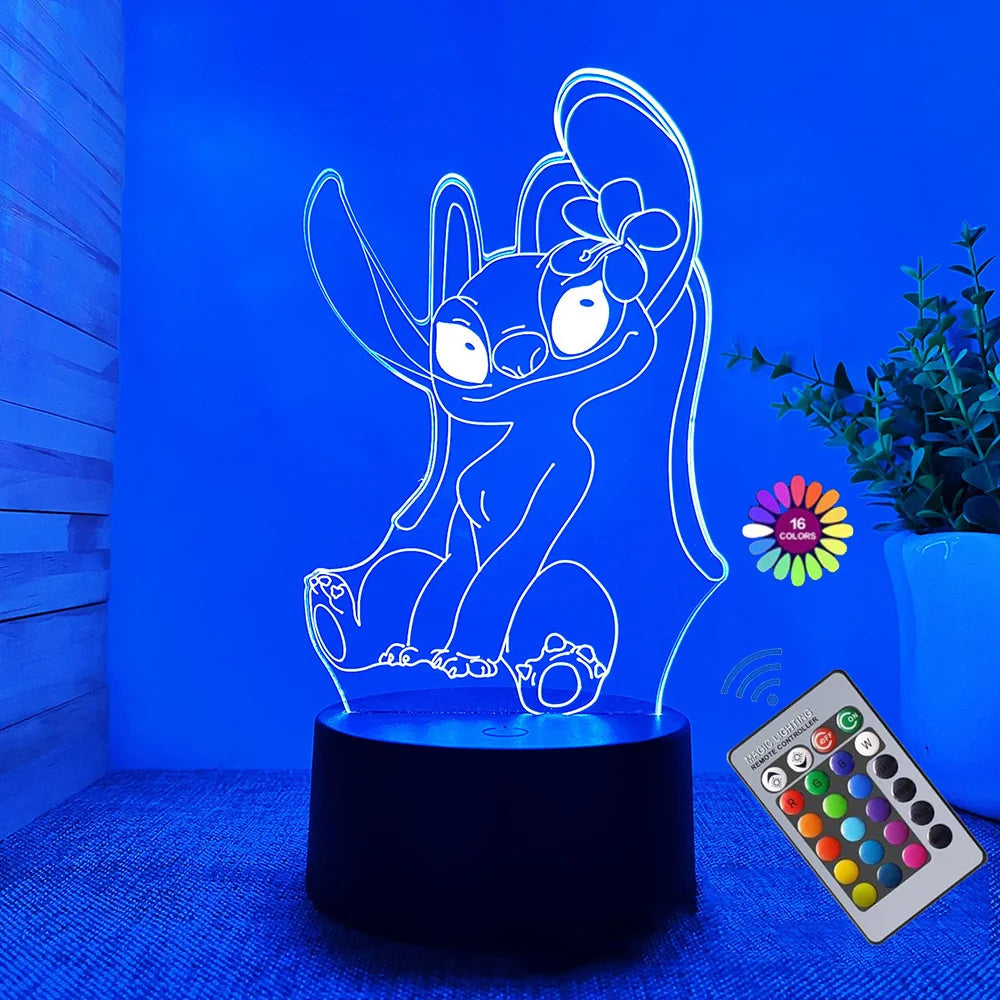 Veilleuse 3D Icidal Stitch avec télécommande et Smart Touch, lampe de décoration de chambre